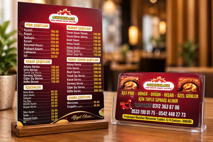 Ortaklar Pide Döner Kebap Masa Menüsü ve El İlanı tasarımı