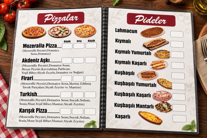 Pizza ve Pide Menüsü İç Sayfalar tasarımı